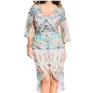 City Chic Budapest Teal and Coral Floral Midi Dress